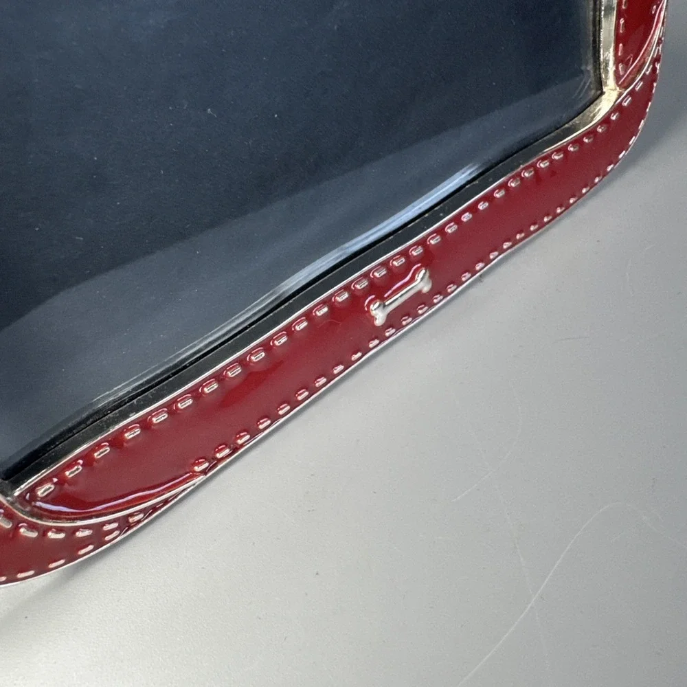 Red Enamel Dog collar Photo Frame Silver Buckle Doggie Bone Detail 4X6 Glossy
